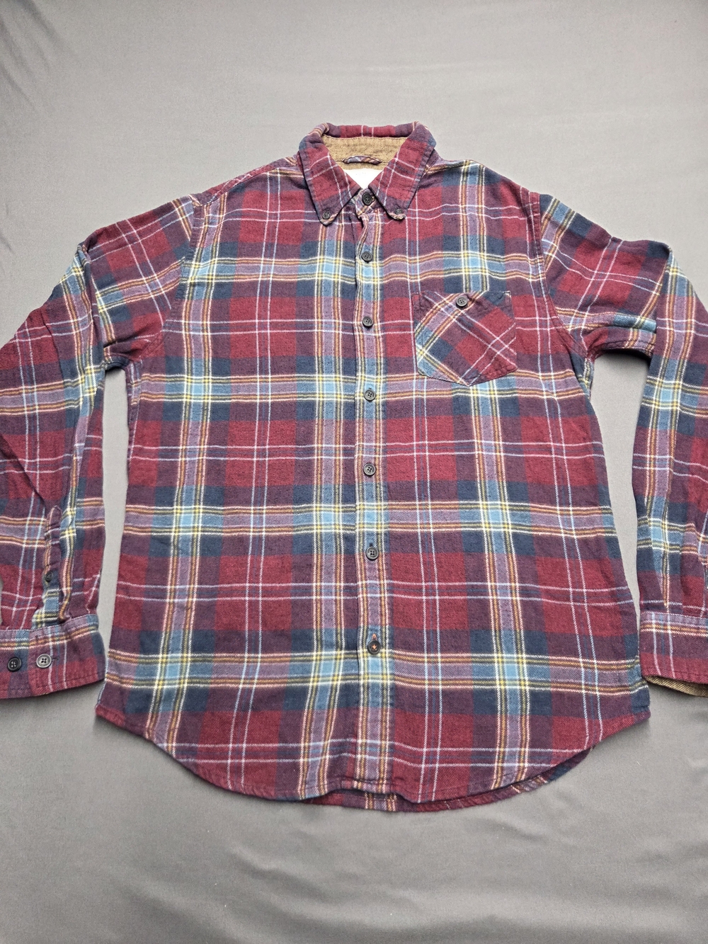 Weatherproof Vintage Red Blue Plaid Flannel Button Down Shirt Men's Size Small S